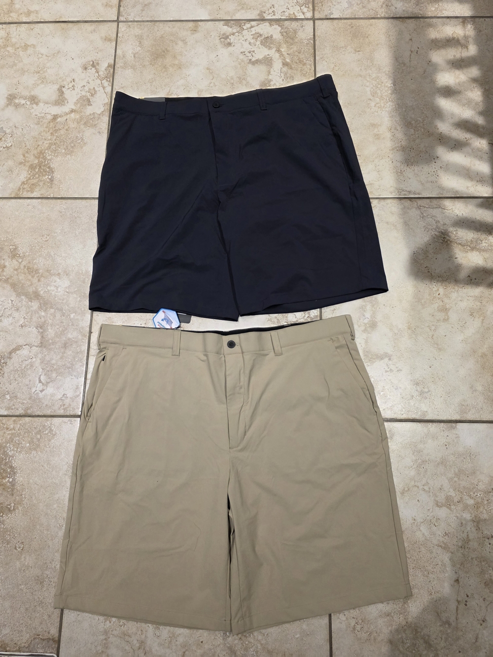 Puli Men's Flat Front Shorts in Navy and Khaki 2 Pairs